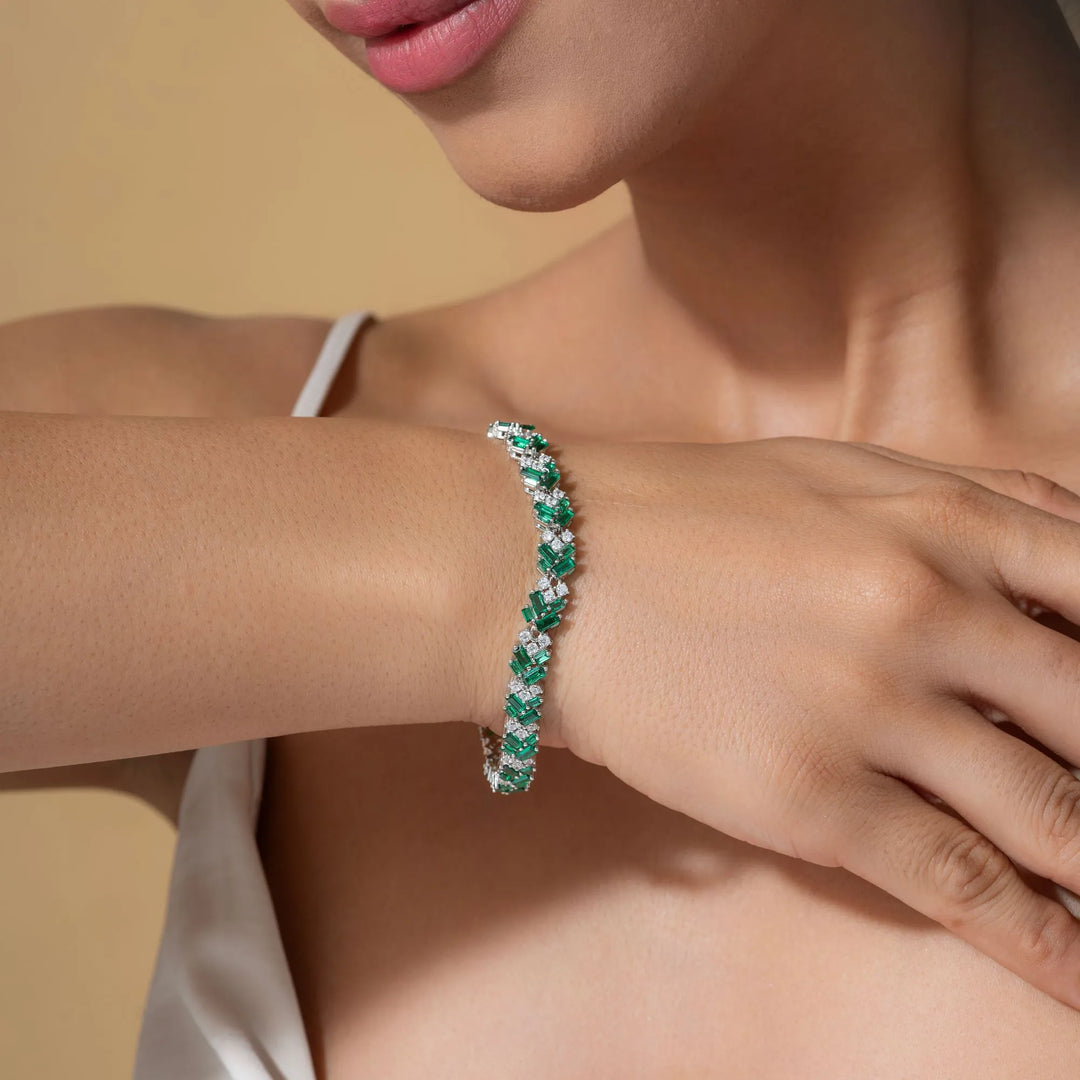 TRINITY-EMERALD DIAMOND SILVER BRACELET