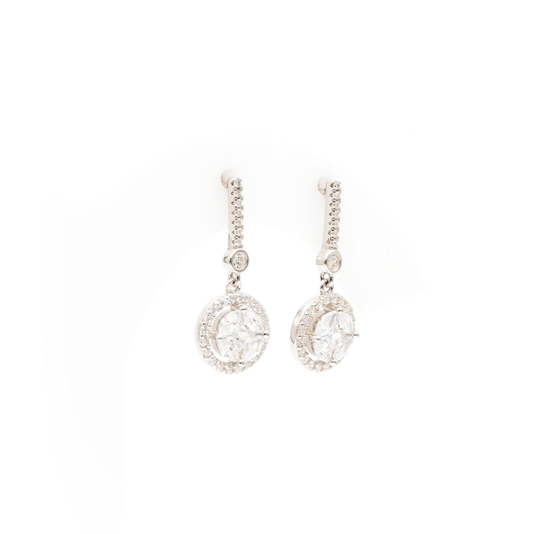 FIONAA EARRINGS WITH CLASSIC HALO SOLITAIRE DROPS