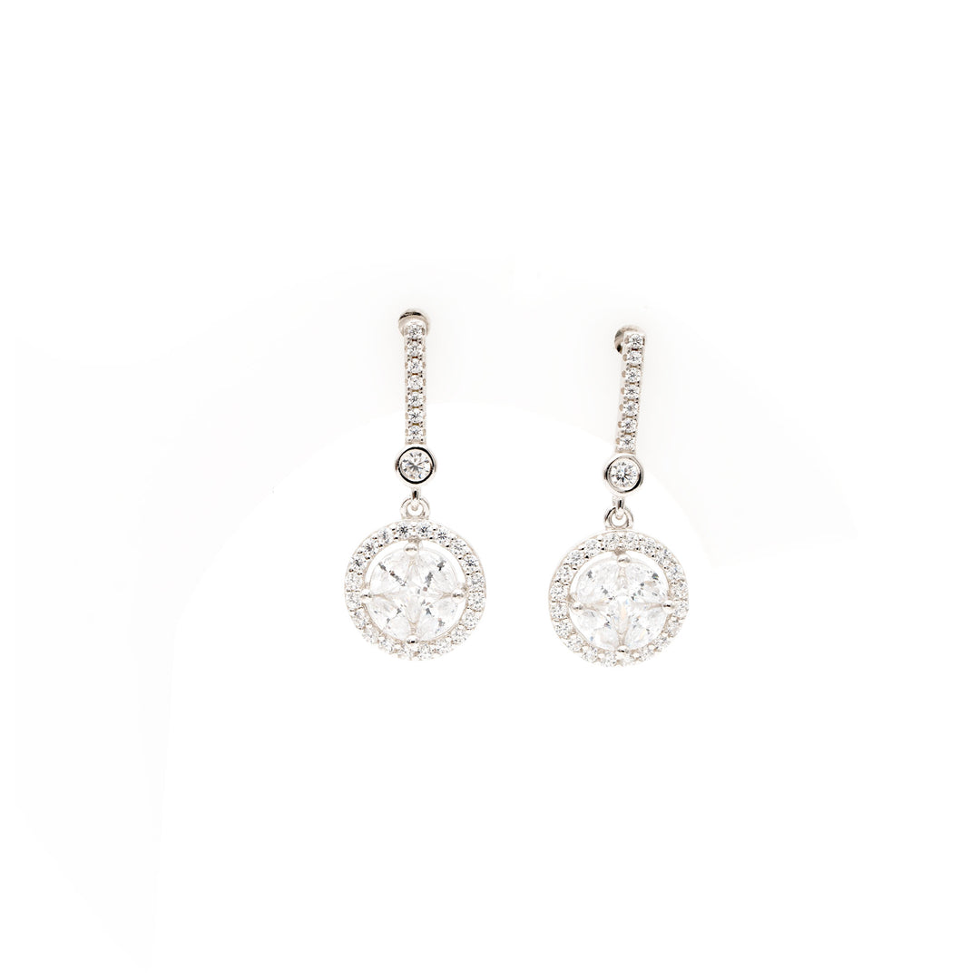 FIONAA EARRINGS WITH CLASSIC HALO SOLITAIRE DROPS