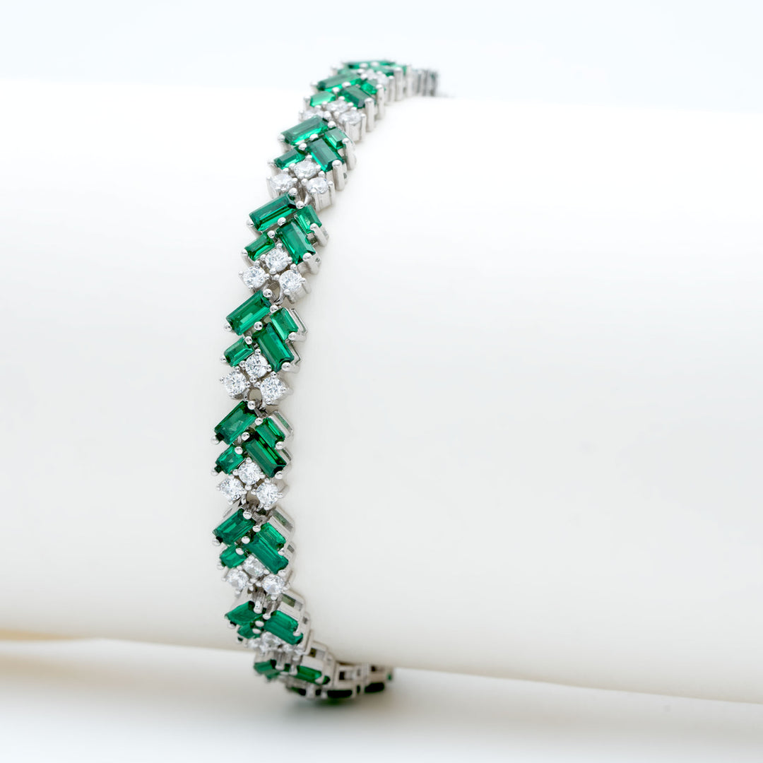 TRINITY-EMERALD DIAMOND SILVER BRACELET