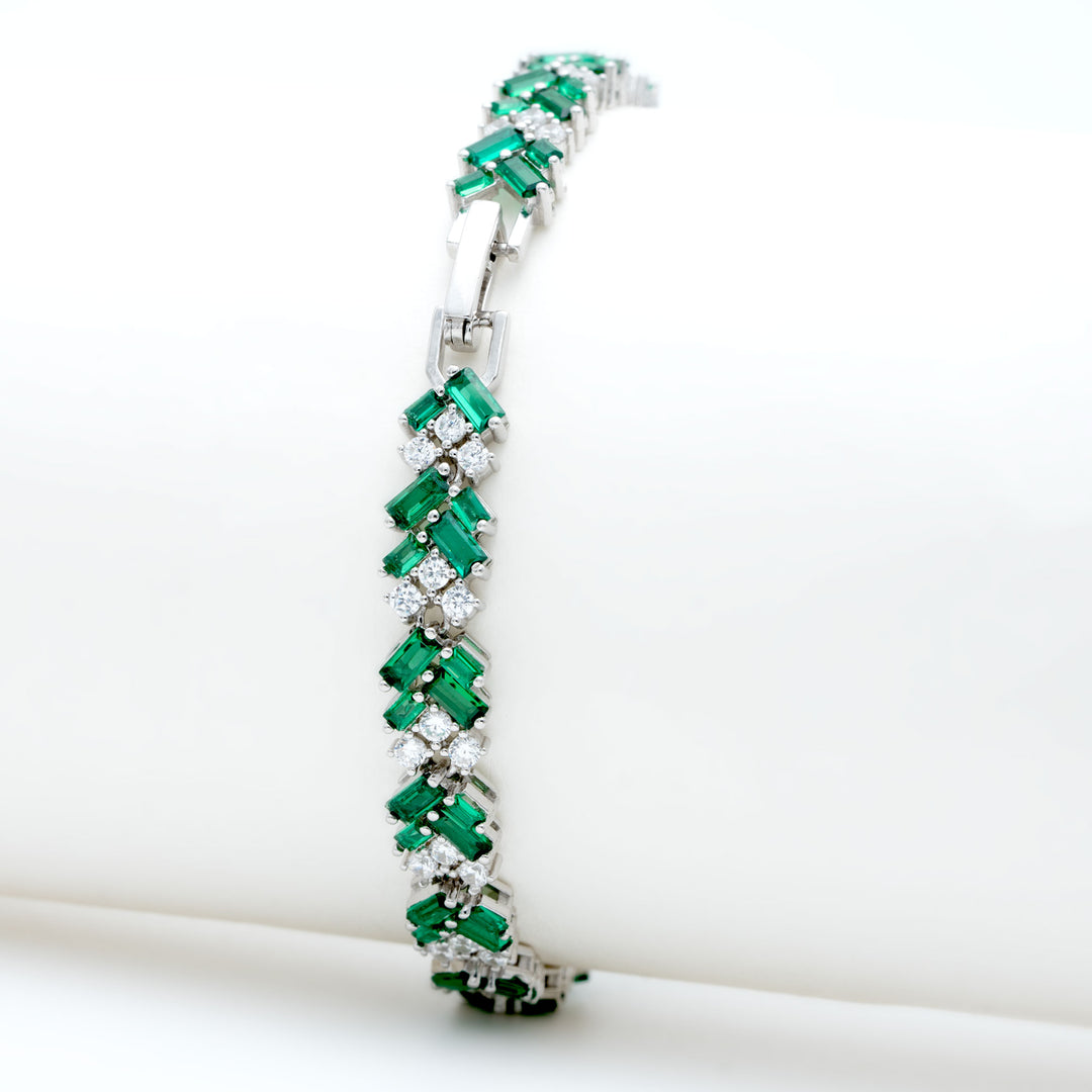 TRINITY-EMERALD DIAMOND SILVER BRACELET